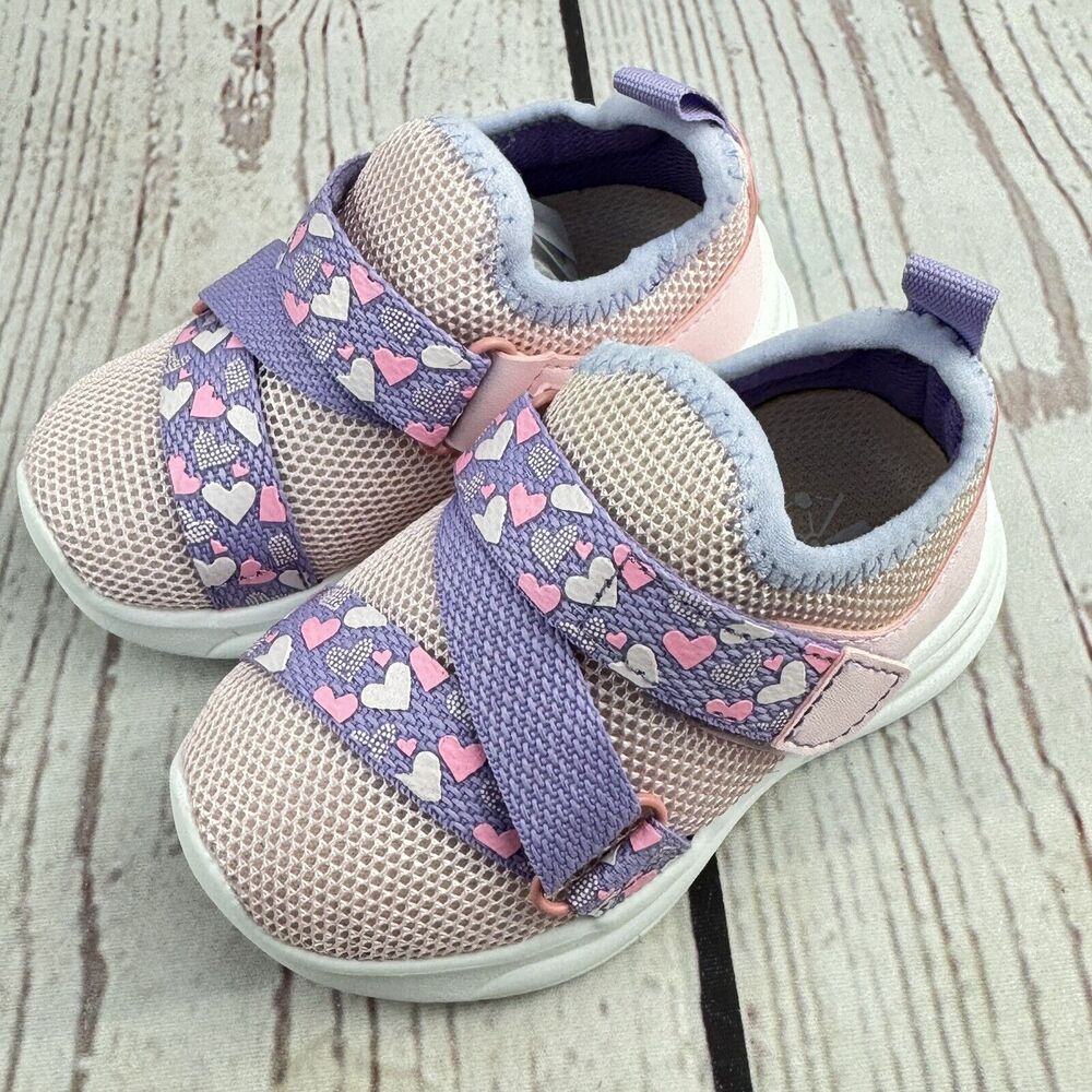 Toddlers Girl Sneakers Size 5 Pink Hearts Breathable Non Slip Athletic Running S